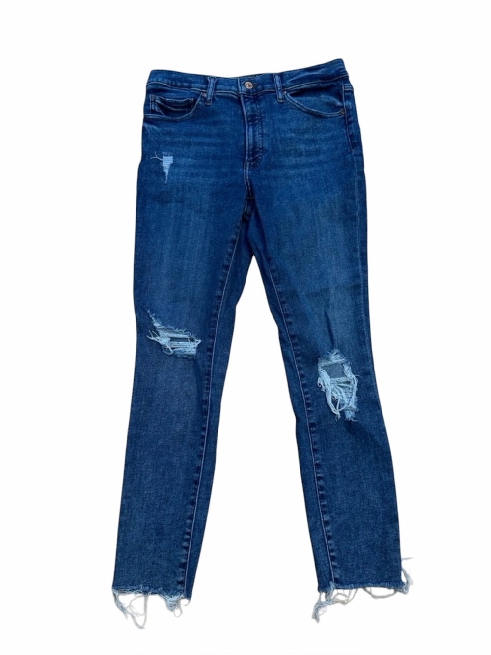 Express Dark Blue Distressed Cropped Jeans
